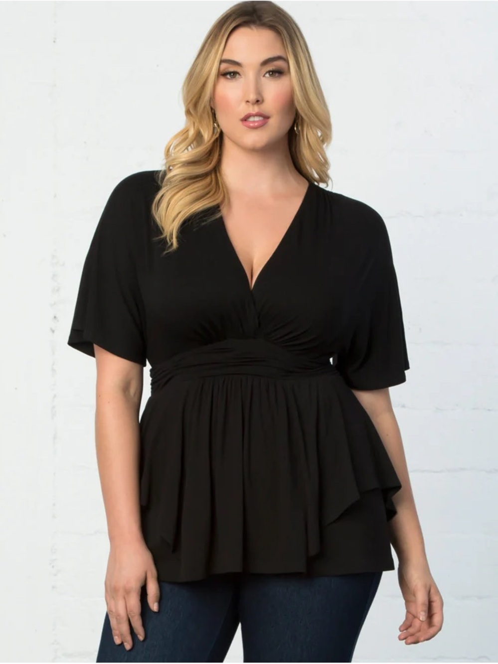 KIYONNA Top Promenade Style Plus Size 4X Black Flutter Sleeves Draped Slimming